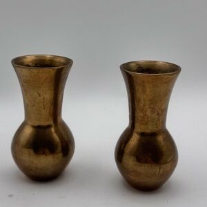 Vintage Brass Bud Vase Pair Small Brass Vases